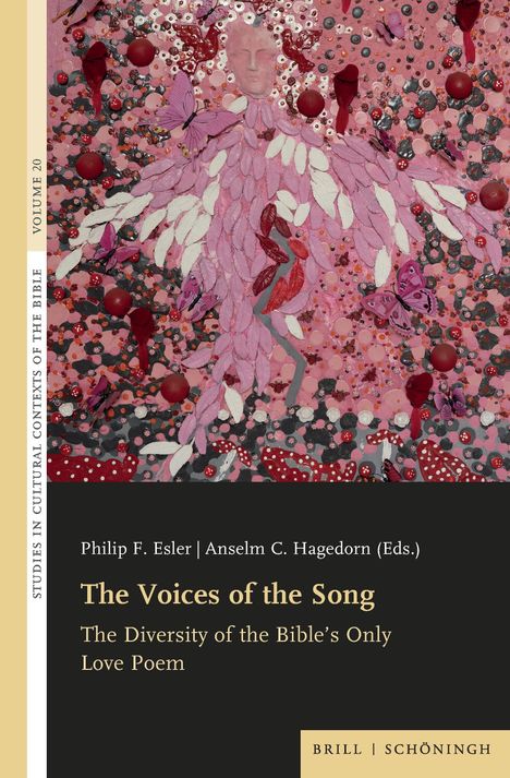 "The Voices of the Song" - Ein Gemälde zeigt eine pinkfarbene Figur mit Schmetterlingen in lebhaften rosa und roten Tönen.