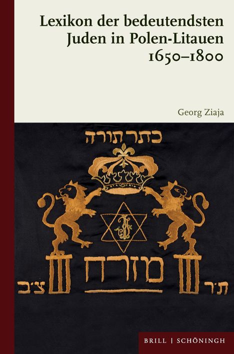 "Lexikon der bedeutendsten Juden in Polen-Litauen 1650-1800" von Georg Ziaja, goldene Löwen und hebräische Schrift.