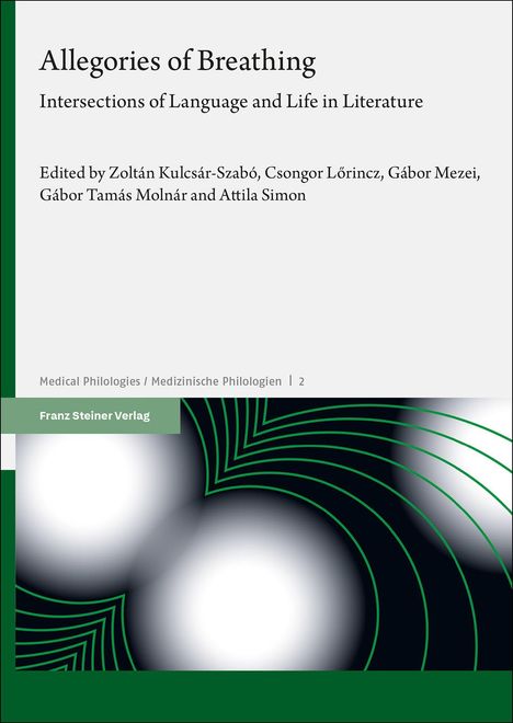 Titel: "Allegories of Breathing". Herausgeber: Zoltán Kulcsár-Szabó et al. Verlag: Franz Steiner Verlag. Abstrakte grüne Muster.