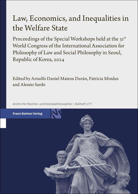 Titel: "Law, Economics, and Inequalities in the Welfare State". Bearbeitet von Arnulfo Mateos Durán, Patricia Mindus und Alessio Sardo. Unten ist eine Skulptur dargestellt.
