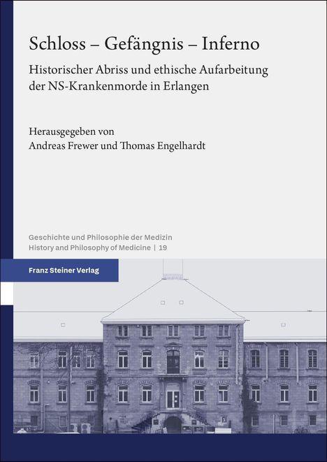„Schloss – Gefängnis – Inferno“, Buch von Andreas Frewer und Thomas Engelhardt. Verlagslogo unten links. Graues Gebäude.