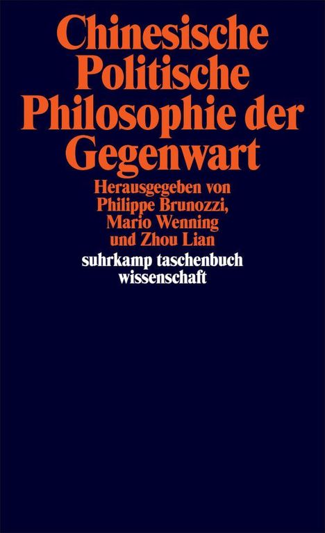 "Chinesische Politische Philosophie der Gegenwart" steht in großen orangefarbenen Buchstaben auf dunkelblauem Hintergrund.