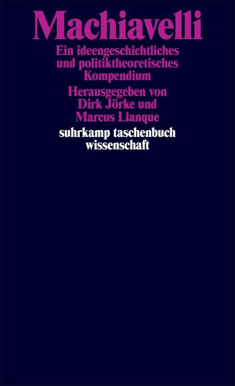 "Machiavelli" in großen Buchstaben, mit Untertitel über Politiktheorie, herausgegeben von Dirk Jörke und Marcus Llanque.