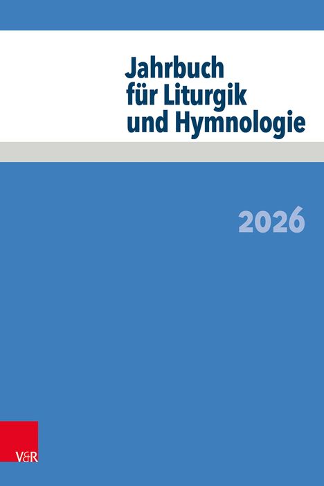 "Jahrbuch für Liturgik und Hymnologie 2026" auf blauem Hintergrund mit grauem Streifen, Logo unten links.