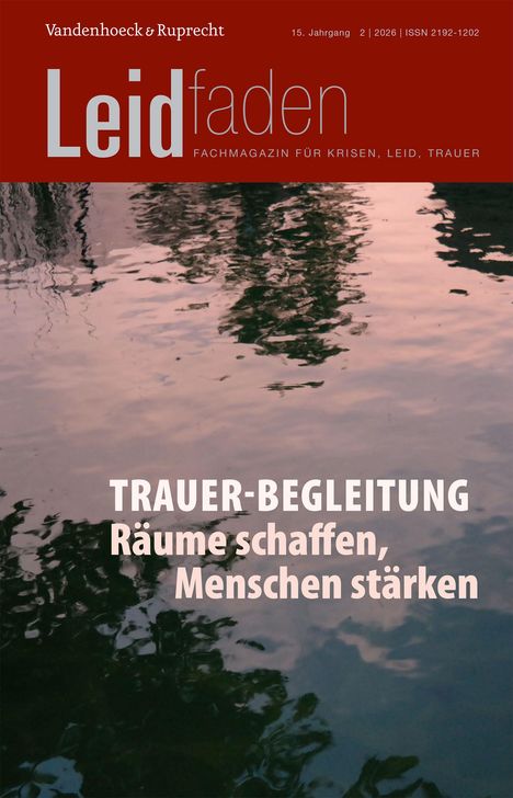 „TRAUER-BEGLEITUNG - Räume schaffen, Menschen stärken“ auf Wasseroberfläche. Oben rot eingefärbter Bildbereich.