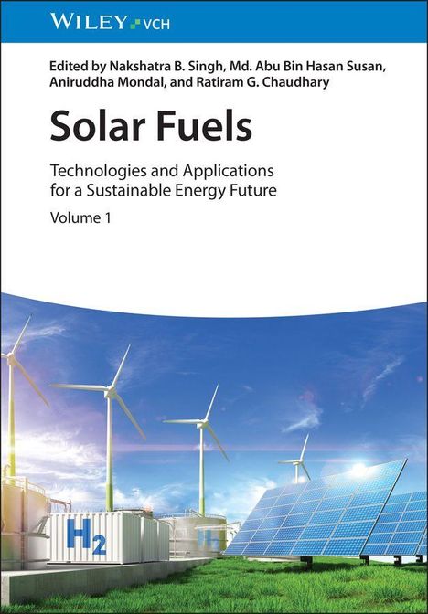 "Solar Fuels: Technologies for a Sustainable Energy Future, Volume 1," mit Windturbinen, Solarpanels und H2-Behältern.