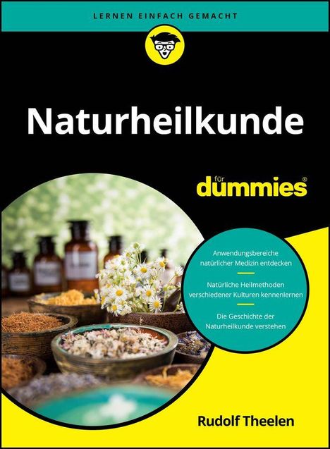 „Naturheilkunde für Dummies“ von Rudolf Theelen. Illustration mit Kräutern und Fläschchen.