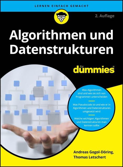 Titel: Algorithmen und Datenstrukturen für Dummies. Zweite Auflage. Hände halten schwebende Diagramme.