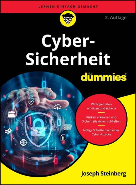 „Cyber-Sicherheit für Dummies“: Leitfaden zum Schutz und Erkennen von Risiken. Finger berührt Display mit digitalen Symbolen.