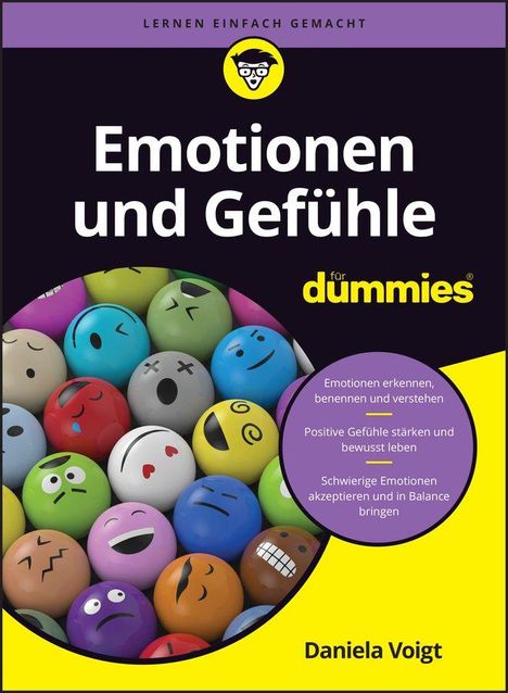 „Emotionen und Gefühle für dummies“ steht groß geschrieben. Viele bunte Bälle mit unterschiedlichen Gesichtsausdrücken.