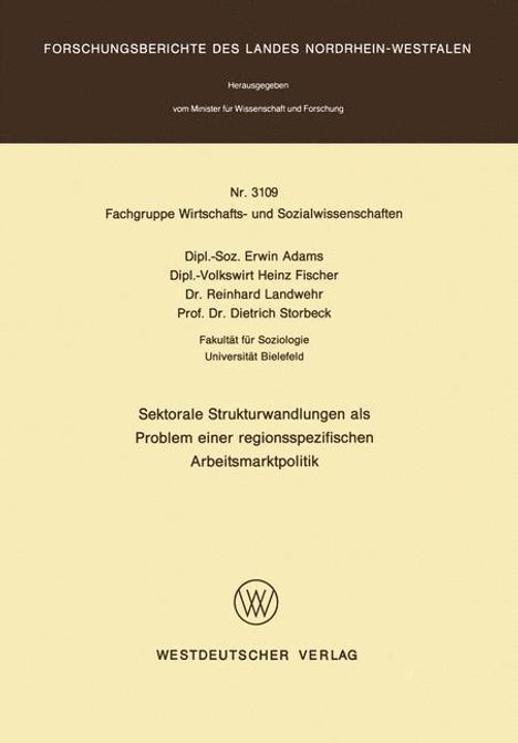 Erwin Adams: Sektorale Strukturwandlungen als Problem einer regionsspezifischen Arbeitsmarktpolitik, Buch