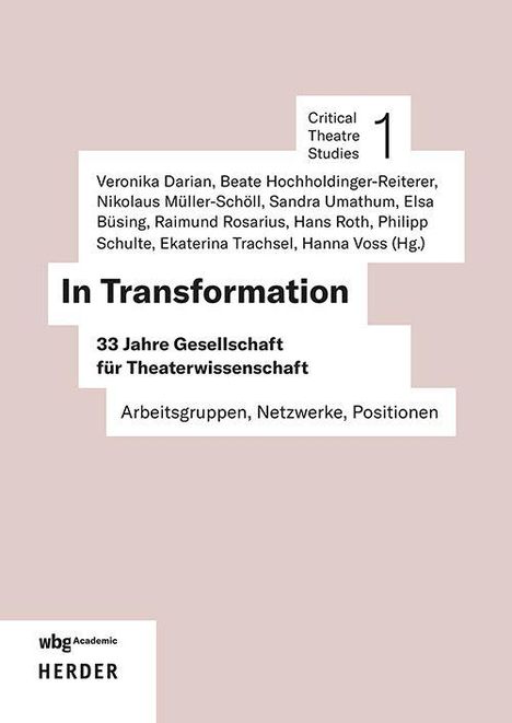 "In Transformation: 33 Jahre Gesellschaft für Theaterwissenschaft. Arbeitsgruppen, Netzwerke, Positionen." Buchcover.