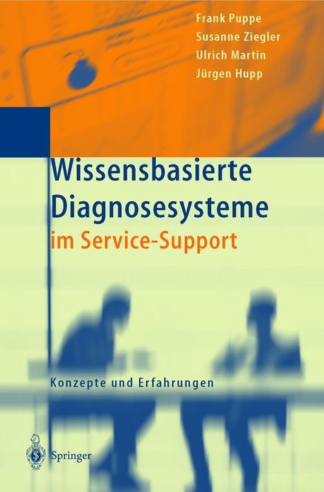 "Wissensbasierte Diagnosesysteme im Service-Support. Konzepte und Erfahrungen. Silhouetten von zwei Personen am Tisch."