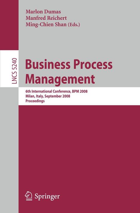 „Business Process Management”, 6th Int. Conference, BPM 2008, Mailand. Grauer Hintergrund, roter Textblock. Springer-Logo.