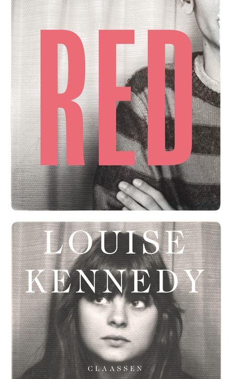 "RED" in großen roten Buchstaben. Darunter "Louise Kennedy" und "Claassen". Schwarz-Weiß-Fotos von Personen.
