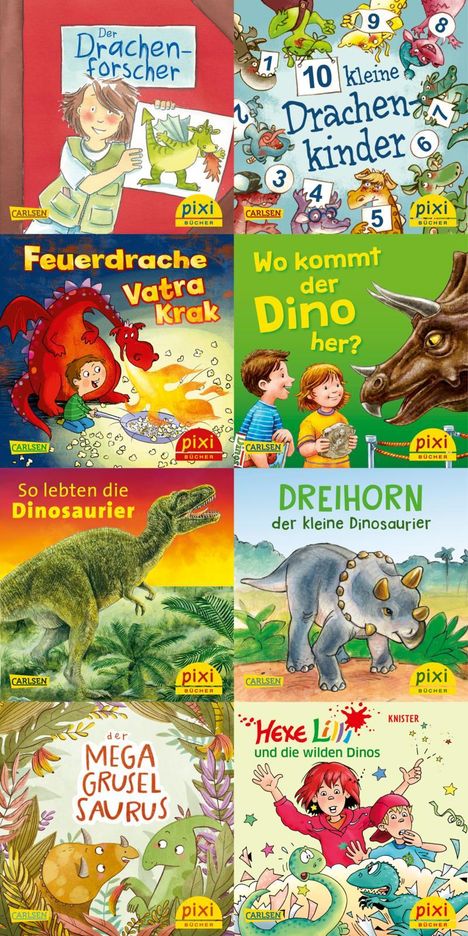 Pixi-8er-Set 279: Dinos und Drachen bei Pixi (8x1 Exemplar), Diverse