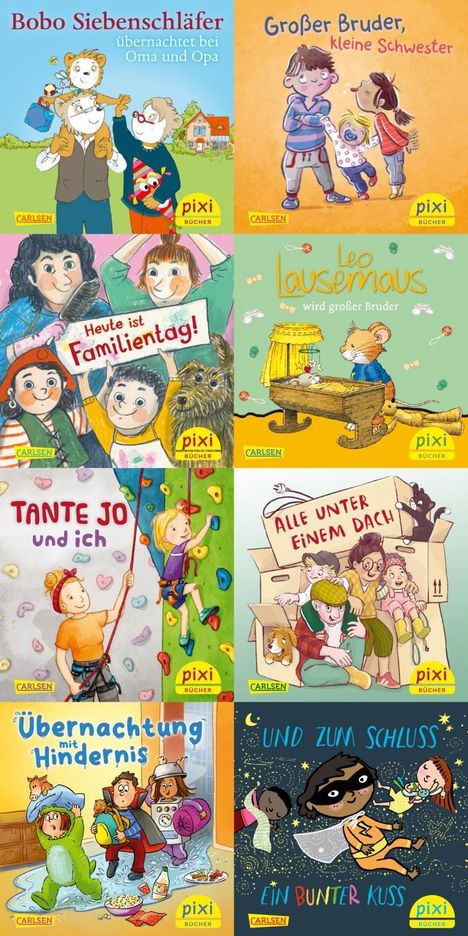 "Bobo Siebenschläfer übernachtet", "Großer Bruder, kleine Schwester", "Heute ist Familientag!", "Leo Lausemaus".