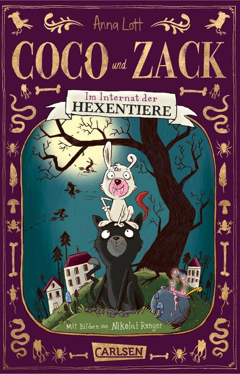 „Anna Lott: COCO und ZACK - Im Internat der HEXENTIERE“ steht über einer Illustration mit Tieren und Hexen.