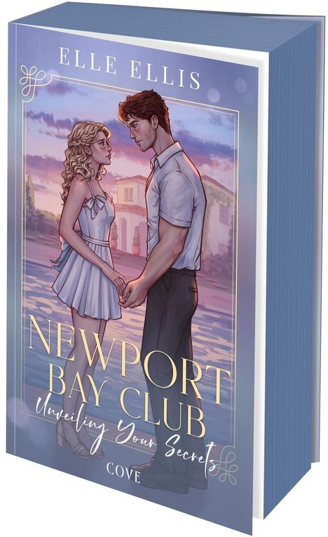 "NEWPORT BAY CLUB: Unveiling Your Secrets" von Elle Ellis. Eine Illustration eines Paares, das sich an den Händen hält.