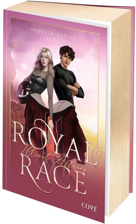 "Vanessa-Sophie PeKs. ROYAL RACE Illicit Affairs. Zwei junge Erwachsene in Rennkleidung mit Helm."