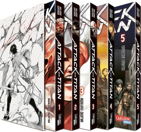 Hajime Isayama: Attack on Titan 1-5 im Sammelschuber mit Extra, Buch