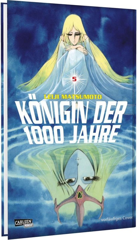 LEIJI MATSUMOTO, KÖNIGIN DER 1000 JAHRE. Blonde Frau in blauem Kleid, Reflexion im Wasser.