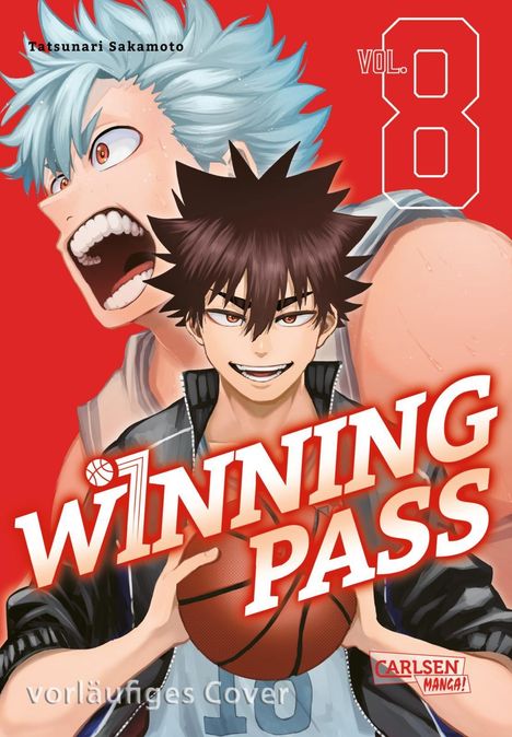 „Winning Pass Vol. 8“, Illustration mit zwei dynamischen Charakteren, einer hält einen Basketball, der andere schreit.