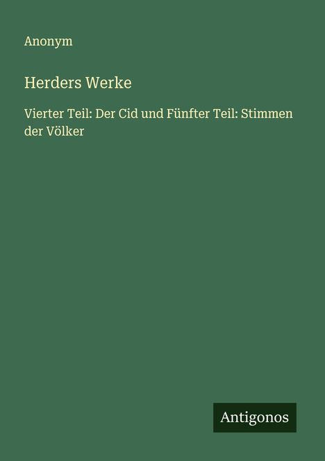 Anonym: Herders Werke, Buch