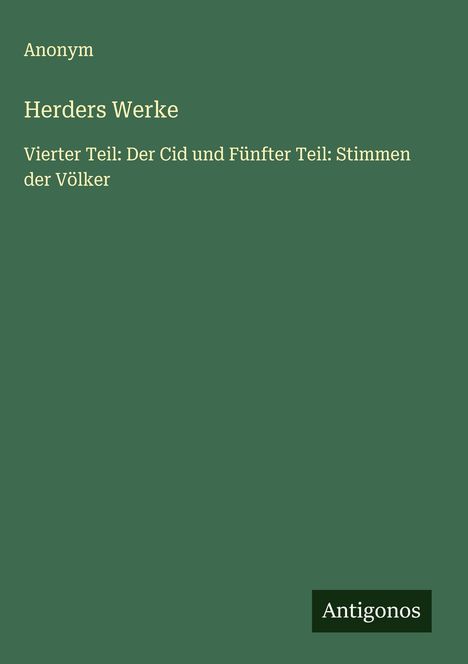 Anonym: Herders Werke, Buch