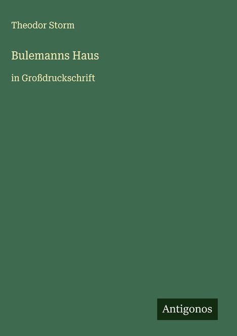 Theodor Storm: Bulemanns Haus, Buch
