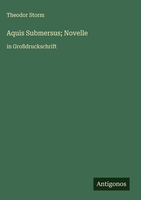 Theodor Storm: Aquis Submersus; Novelle, Buch