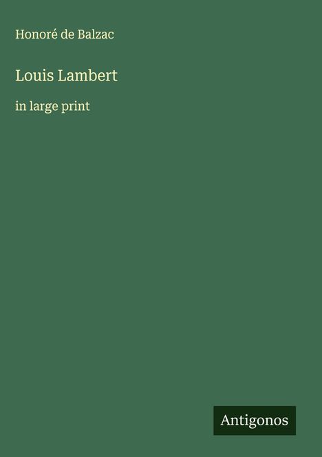 Honoré de Balzac: Louis Lambert, Buch