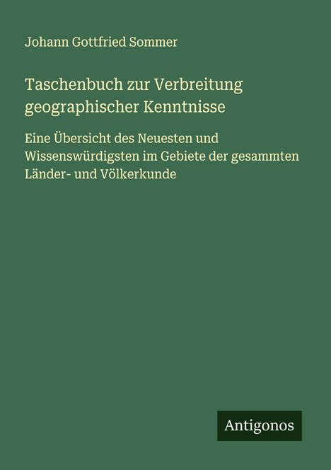 Johann Gottfried Sommer: Taschenbuch zur Verbreitung geographischer Kenntnisse, Buch