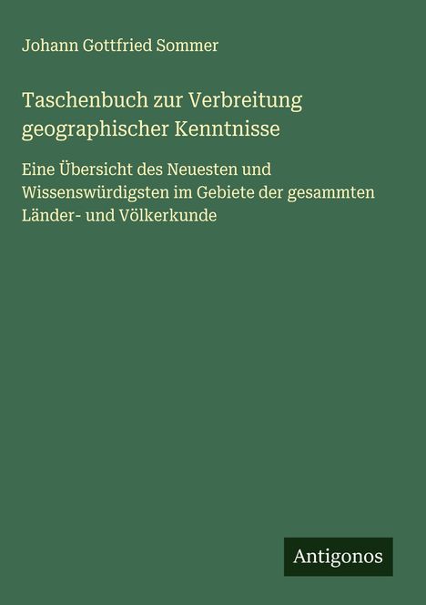 Johann Gottfried Sommer: Taschenbuch zur Verbreitung geographischer Kenntnisse, Buch