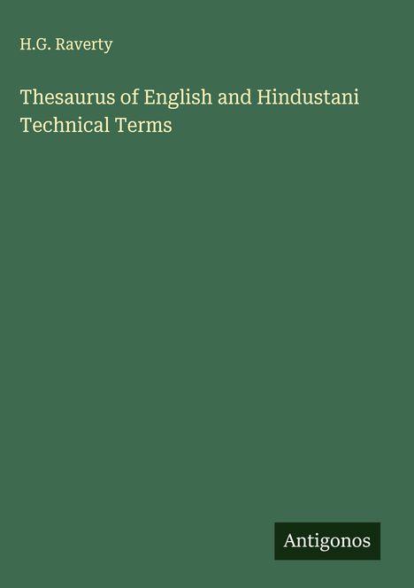 H. G. Raverty: Thesaurus of English and Hindustani Technical Terms, Buch