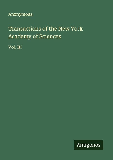 Anonymous: Transactions of the New York Academy of Sciences, Buch