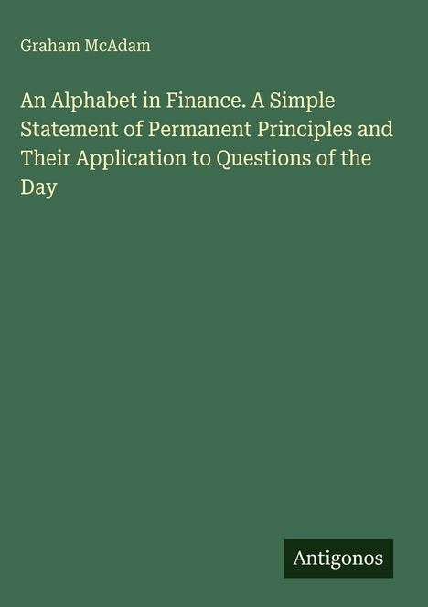Titel: "An Alphabet in Finance." Autor: "Graham McAdam." Grüner Hintergrund.