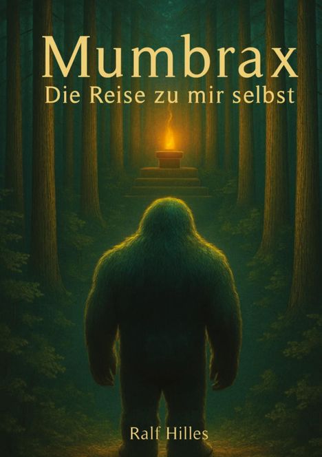 Text: "Mumbrax - Die Reise zu mir selbst" von Ralf Hilles. Illustration: Ein Wesen vor einer Flamme im Wald.