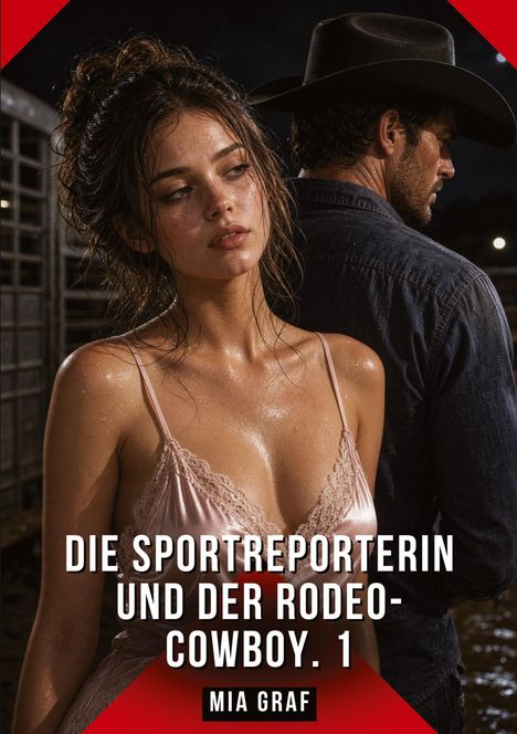 "Die Sportreporterin und der Rodeo-Cowboy. 1" steht groß, darunter "Mia Graf". Zwei Personen, Frau vorn, Cowboy hinten.