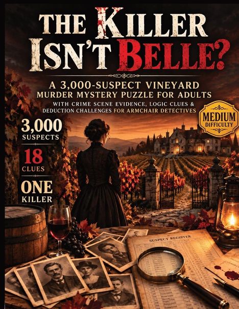 "The Killer Isn't Belle?" Ein Krimi-Rätsel für Erwachsene. 3.000 Verdächtige, 18 Hinweise, ein Mörder, mittlere Schwierigkeit.