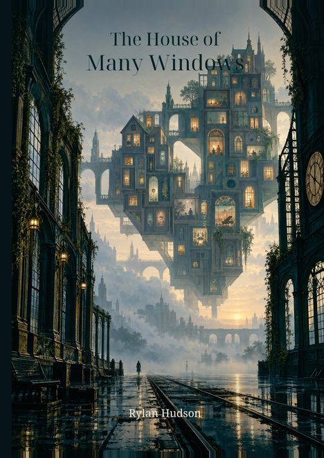 „The House of Many Windows“ von Rylan Hudson. Ein schwebendes Haus mit vielen Fenstern in nebeliger Szenerie.