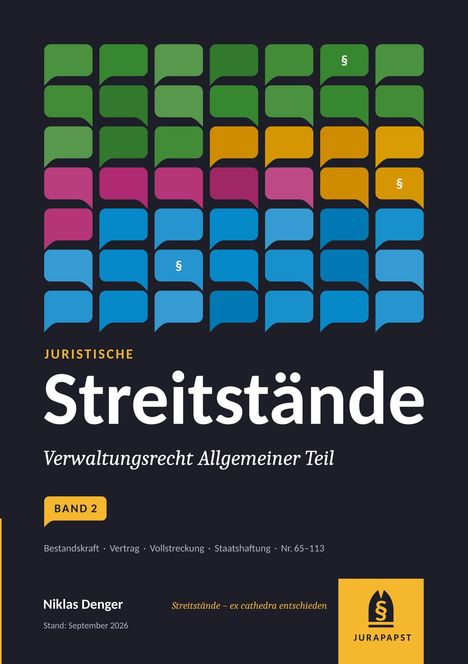 "Streitstände" in großer Schrift, darunter "Verwaltungsrecht Allgemeiner Teil". Buntes Muster aus Sprechblasen, einige mit "§".