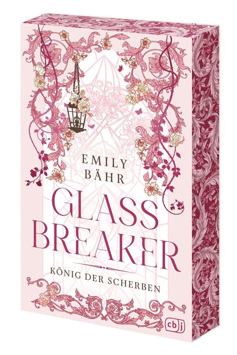 "EMILY BÄHR, GLASS BREAKER, KÖNIG DER SCHERBEN" in dekorativer Schrift, umgeben von floralen Mustern.