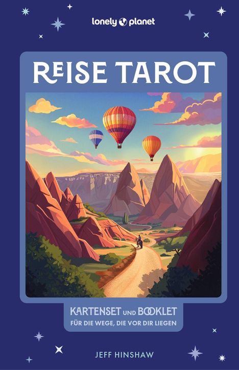 Reise Tarot: Kartenset und Booklet für die Wege, die vor dir liegen. Illustration von Heißluftballons über Bergen.