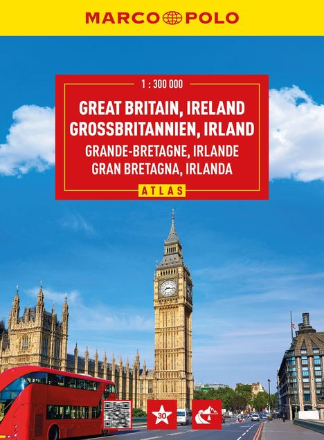 "Great Britain, Ireland, Großbritannien, Irland" in einem roten Kasten. Darunter eine London-Szene mit Big Ben und einem roten Bus.