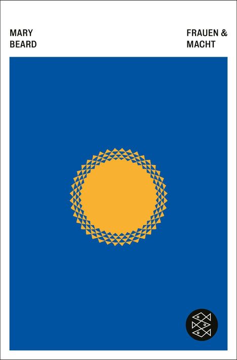 Text: "MARY BEARD", "FRAUEN & MACHT". Blaues Design mit gelbem, geometrischem Kreis in der Mitte. Logo unten rechts.