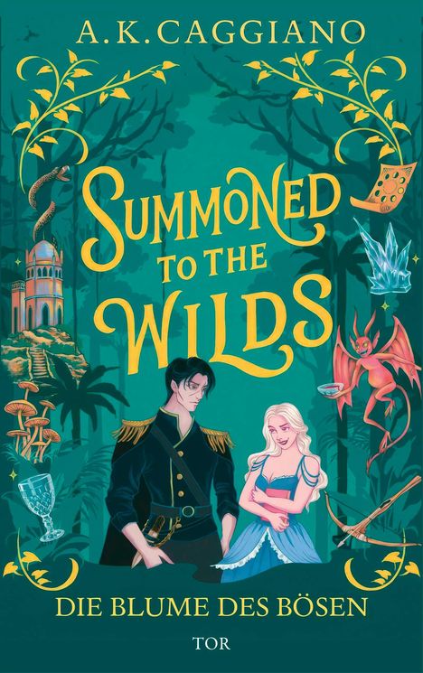 „Summoned to the Wilds“; zwei Personen, ein Mann in Uniform und eine lächelnde Frau. Fantasie-Elemente im Hintergrund.