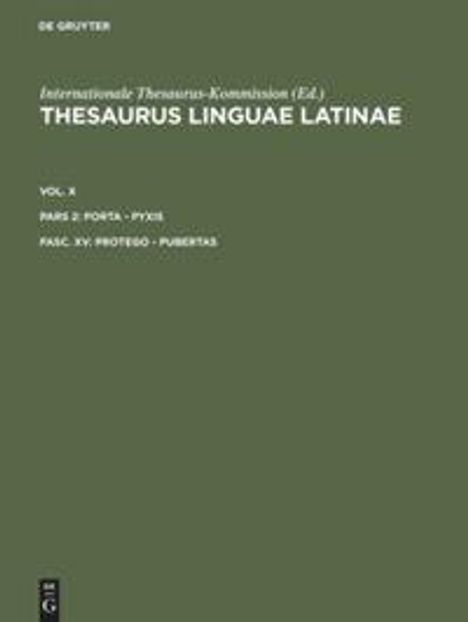 Thesaurus linguae Latinae, Fasc. XV, protego - pubertas, Buch