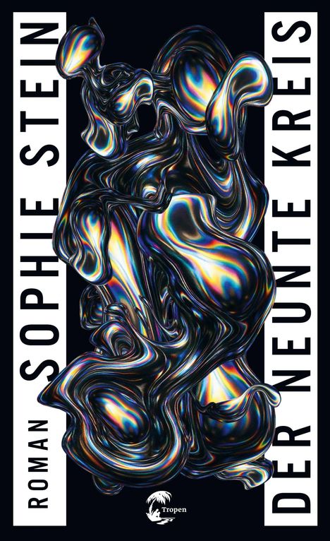 **Roman: SOPHIE STEIN, DER NEUNTE KREIS.**  
Schillernde, abstrakte Formen in dunklen metallischen Farben.