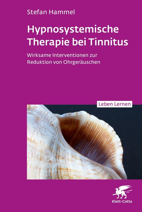 Buchtitel: "Hypnosystemische Therapie bei Tinnitus" von Stefan Hammel. Muschelbild darunter, lila Hintergrund.